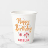 Blumen Florale Geburtstags-Handlettering Pappbecher (Vorderseite)