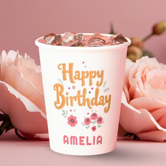 Blumen Florale Geburtstags-Handlettering Pappbecher