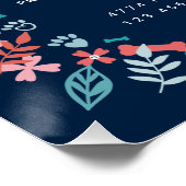 Blumen & Foliage Pet Print Muster Navy Blue Poster (Ecke)