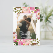 Blumen-Foto-Hochzeit Dankeskarte (Stehend Vorderseite)