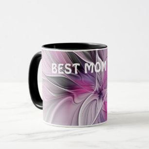 Blumen-Fraktal-Abstrakt-Blume Rosa Grau Beste Mama Tasse
