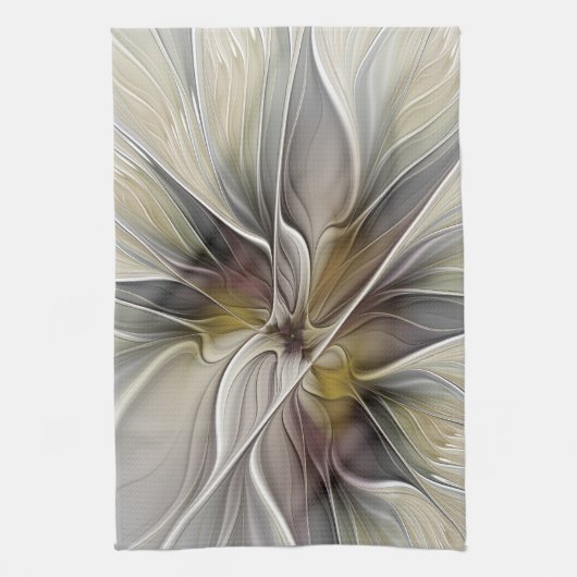Blumen-Fraktal, Fantasie-Blume mit Erdtönen Geschirrtuch (Vertikal)