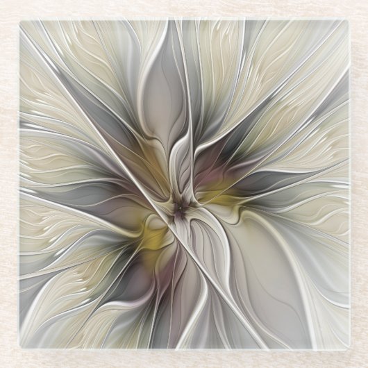 Blumen-Fraktal, Fantasie-Blume mit Erdtönen Glasuntersetzer (Vorderseite)