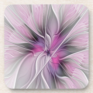 Blumen-Fraktal Moderne Abstrakte Blume Pink Grau Getränkeuntersetzer