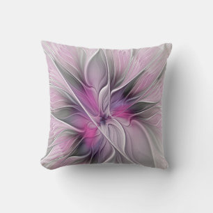 Blumen-Fraktal Moderne Abstrakte Blume Pink Grau Kissen