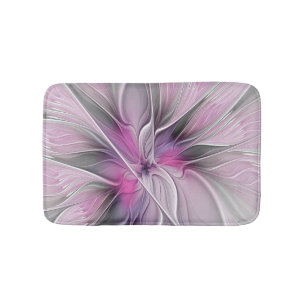 Blumen-Fraktal-modernes-abstraktes-Blume-Rosa-Grau Badematte