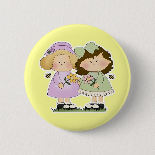 Blumen Freunde Mädchen Button (Vorderseite)