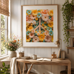 Blumen-Friedenssymbol-Kunstposter – Retro-Blumen d Poster