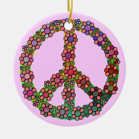 Blumen-Friedenszeichen-Symbol bunt Keramikornament (Vorne)