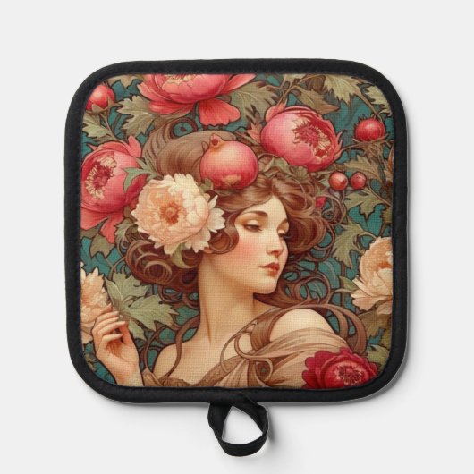 Blumen-Frucht-Frau-Topflappen Topflappen (Vorderseite)