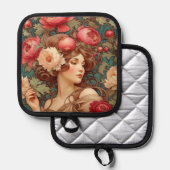 Blumen-Frucht-Frau-Topflappen Topflappen (Vorderseite/Rückseite)