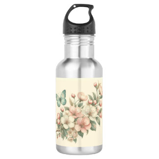 Blumen-/Frühlings-Schmetterling im Vintage-Stil Edelstahlflasche