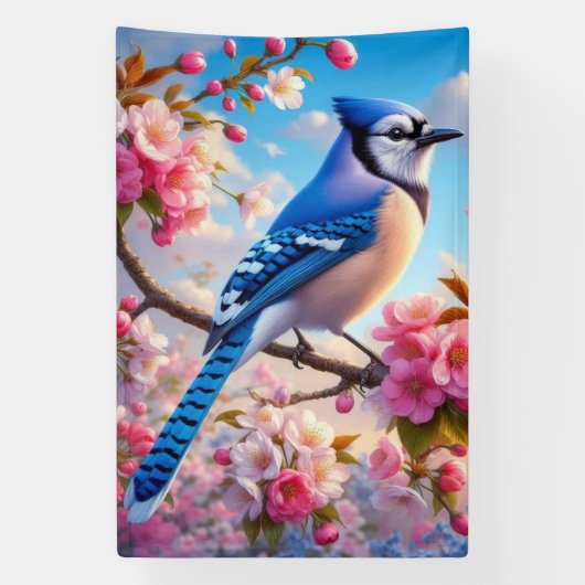 Blumen-/Frühlingsblauer Häher Kunst Banner (Vertikal)