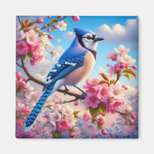 Blumen-/Frühlingsblauer Häher Kunst Magnet