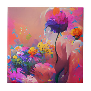 Blumen fuchsiengelbe lila Digitalkunst Fliese