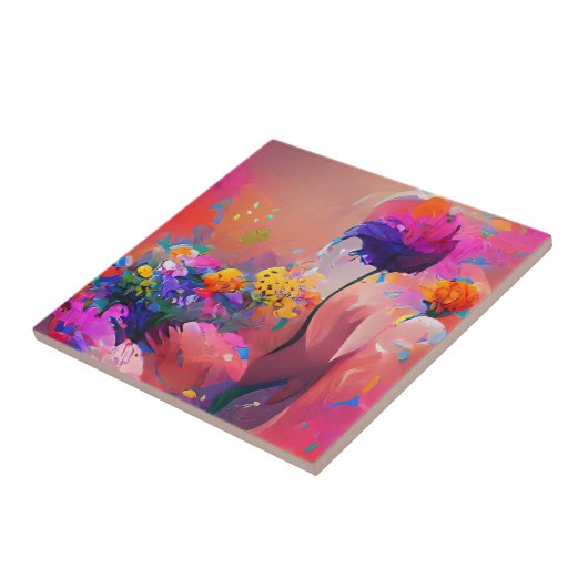 Blumen fuchsiengelbe lila Digitalkunst Fliese (Seite)