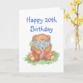 Blumen für 20. Geburtstag, Teddy-Bär Karte (Gelbe Blume)
