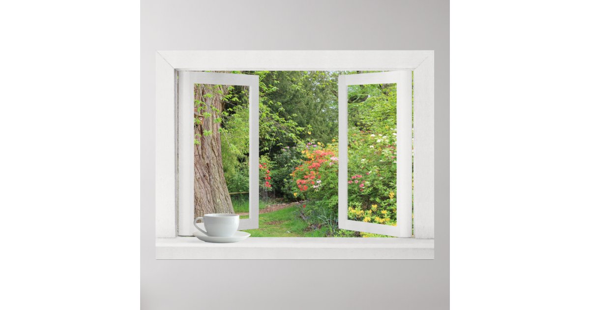 BlumenGarten offenes Fenster mit hübscher Ansic Poster