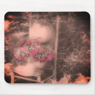 Blumen-Gartenstuhl Vintage Schwarz-Weiß Mousepad