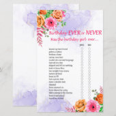 Blumen Geburtstag Ever oder Never Spiel (Vorne/Hinten)