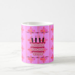 Blumen-Geburtstagstorte für Sie/Mädchen Kunstprint Kaffeetasse