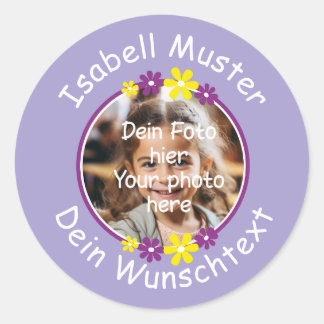 Blumen gelb lila | Fotoaufkleber lila Runder Aufkleber