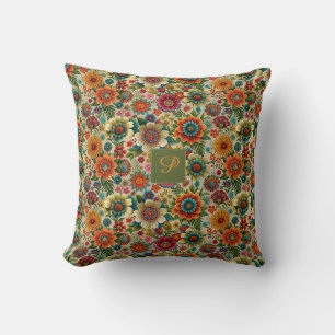 Blumen gelb orange cottagecore Muster Monogramm Kissen