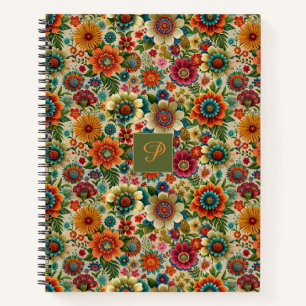Blumen gelb orange cottagecore Muster Monogramm Notizblock