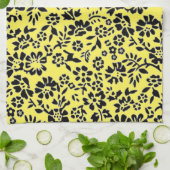 BLUMEN / GELB & SCHWARZ KÜCHE HAND TOWEL! GESCHIRRTUCH (Gefaltet)
