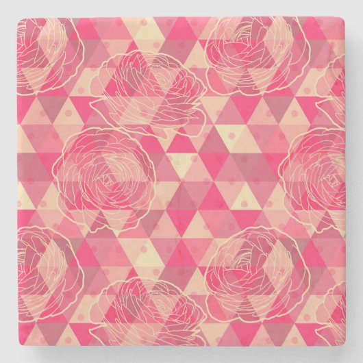 Blumen geometrisches Muster Steinuntersetzer (Vorderseite)