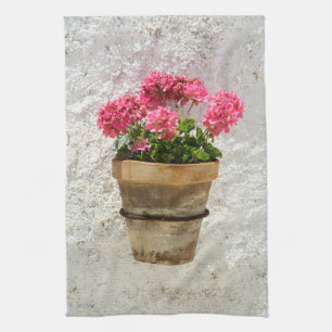 Blumen Geranium in Blume in Pot Geschirrtuch