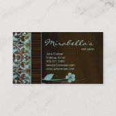 Blumen-Geschäfts-Karten-Damast blaues Brown 2 Visitenkarte (Rückseite)