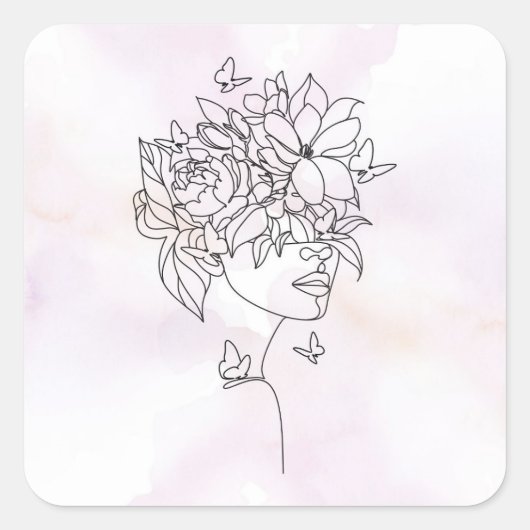 Blumen-Gesichtsaufkleber Quadratischer Aufkleber (Vorderseite)