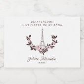 Blumen Gestaltung mit Torre Eiffel für Fest Schaumweinetikett (Einzelnes Label)