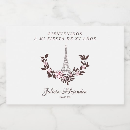 Blumen Gestaltung mit Torre Eiffel für Fest Schaumweinetikett (Einzelnes Label)