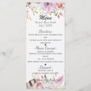 Blumen & Geweih Rustikales Landhochzeitsmenü Menükarte