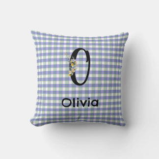 Blumen-Gingham Blau-Grün-Muster Monogramm Kissen