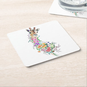 Blumen-Giraffen-Papier-Getränkeuntersetzer Rechteckiger Pappuntersetzer