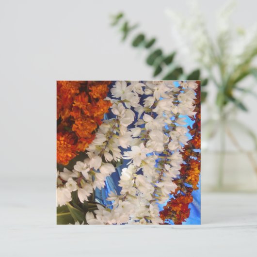 Blumen-Girlanden Indien Einladung (Stehend Vorderseite)