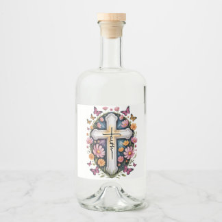 Blumen Glaubenskreuz  Alkoholflaschenetikett