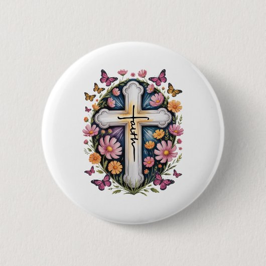 Blumen Glaubenskreuz Button (Vorderseite)