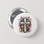 Blumen Glaubenskreuz Button (Vorne & Hinten)