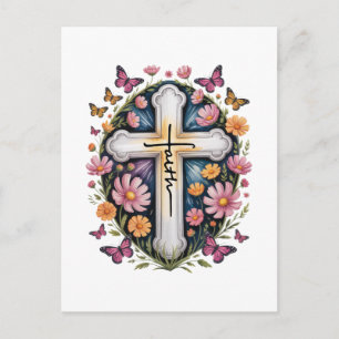 Blumen Glaubenskreuz Postkarte