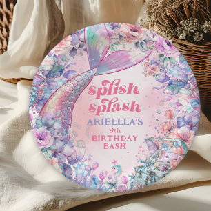 Blumen Glitter Meerjungfrau Schwanz 9. Geburtstag Pappteller