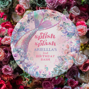 Blumen Glitter Meerjungfrauenschwanz 2. Geburtstag Pappteller