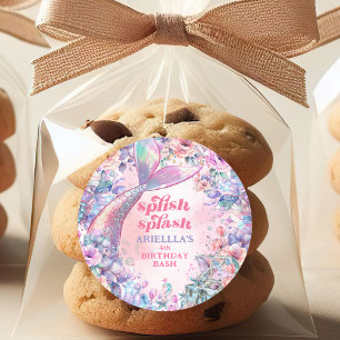 Blumen Glitter Meerjungfrauenschwanz 4. Geburtstag Runder Aufkleber