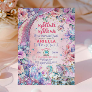 Blumen Glitter Meerjungfrauenschwanz 5. Geburtstag Einladung