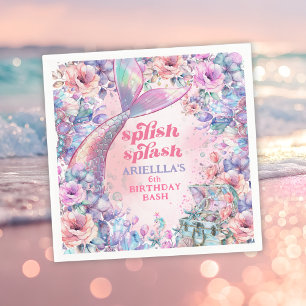 Blumen Glitter Meerjungfrauenschwanz 6. Geburtstag Serviette