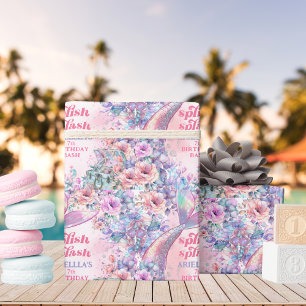Blumen Glitter Meerjungfrauenschwanz 7. Geburtstag Geschenkpapier