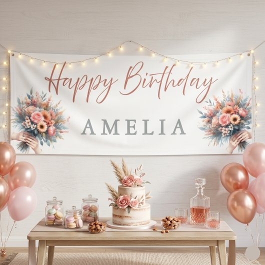 Blumen Glücklicher Geburtstag Personalisiertes Par Banner